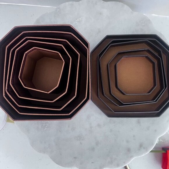Octagon Chocolate Gold Nesting Gift Boxes Set Of 5 Empty By Broadway Basketeers - Picture 2 of 7